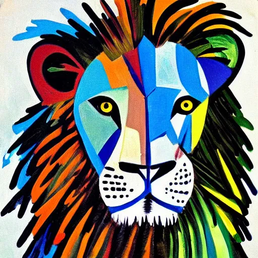 Prompt: lion painted by Picasso.