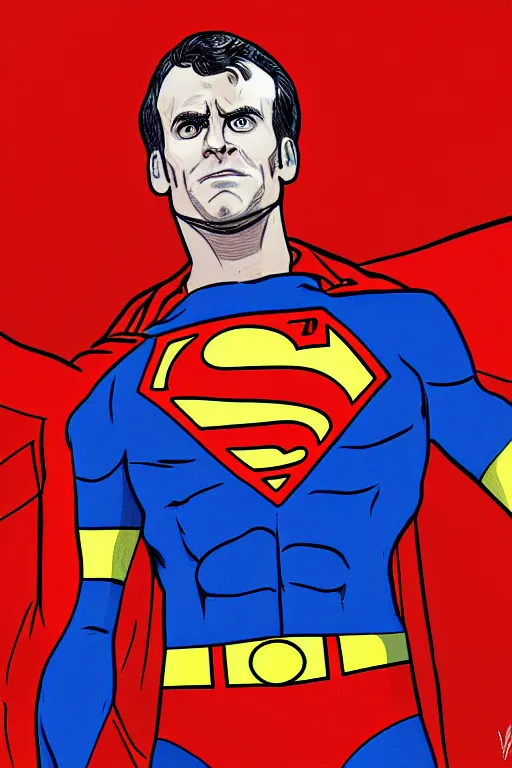 Image similar to emmanuel macron superman, highly detailed, digital art, sharp focus, trending on art station