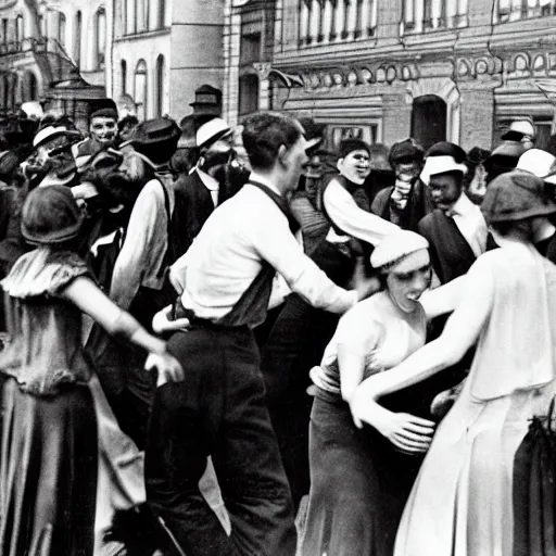 Prompt: people dancing in Berlin in 1924, vibrant colors, happy mood