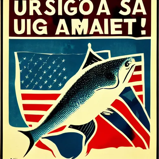 Image similar to usa propaganda poster, a fish.