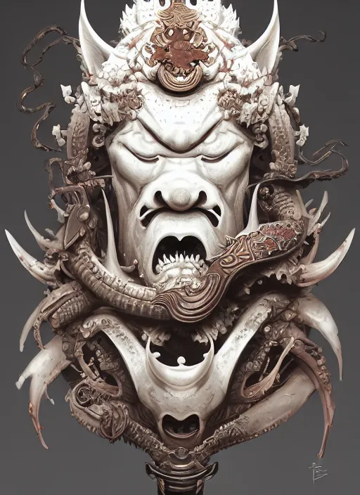 Image similar to subsurface scattering, white, koi, samurai deity with carved ivory armor, by jesper ejsing, james jean, justin gerard, tomasz alen kopera, cgsociety and fenghua zhong, highly detailed, rim light, cinematic lighting, illustration, art, octane render, very coherent, cinematic, hyper realism, high detail, 8 k