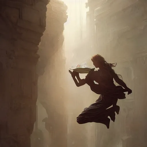 Prompt: concept illustration of a mysterious ancient book floating in the air. intricate, elegant, digital painting, concept art, smooth, sharp focus, illustration, from Metal Gear, by Ruan Jia and Mandy Jurgens and Greg Rutkowski and William-Adolphe Bouguereau, Trending on Artstation, artgem