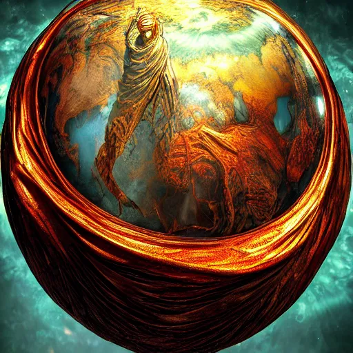 Image similar to photorealistic demonic globe in the style of michael whelan and gustave dore. hyperdetailed photorealism, 1 0 8 megapixels, amazing depth, glowing rich colors, powerful imagery, psychedelic overtones, 3 d finalrender, 3 d shading, cinematic lighting, artstation concept art