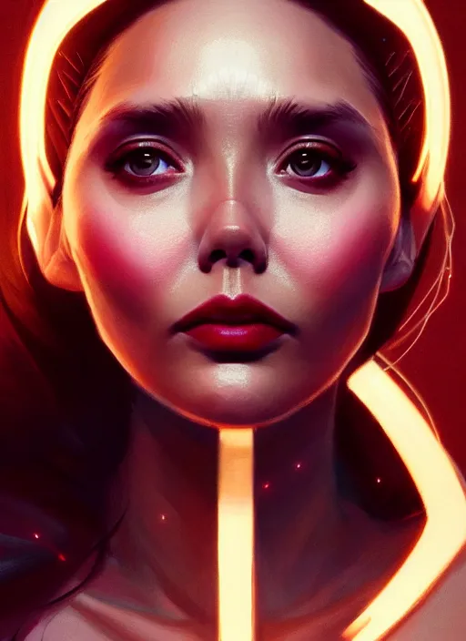 Image similar to portrait of modern darna, elizabeth olsen, intricate, elegant, glowing lights, highly detailed, digital painting, artstation, glamor pose, concept art, smooth, sharp focus, illustration, art by wlop, mars ravelo and greg rutkowski