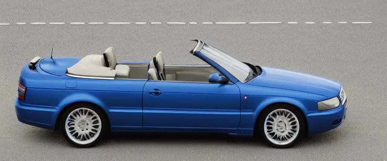 Image similar to Denim Blue Audi A4 B6 Avant Convertible (2002), soft top roof raised, created by Barclay Shaw