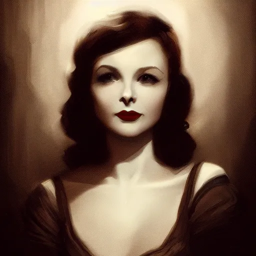 Prompt: a closeup portrait of a young vivian leigh, 1 9 2 0 s, femme fatale, gorgeous view, night, film noir, eerie, high detail, depth, masterpiece by greg rutkowski, digital art, trending on artstation