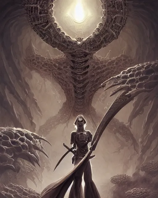 Image similar to The last enemy that shall be destroyed is death, full body image, artwork by artgerm, Luminism, Behance HD, broad sword, D&D, extraordinary phenomenon, fantasy, intricately detailed, elegant, digital painting, smooth, sharp focus, art by Greg Rutkowski, art by Ruth Asawa, art by Tim Burton, art by Ted Nasmith, art by H.R. Giger