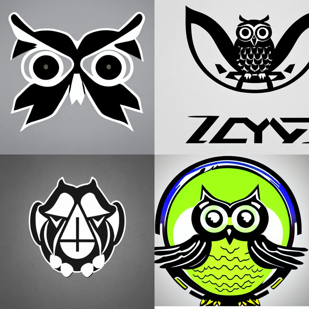 Prompt: A logo of an owl in the y2k style, created by The Designers Republic