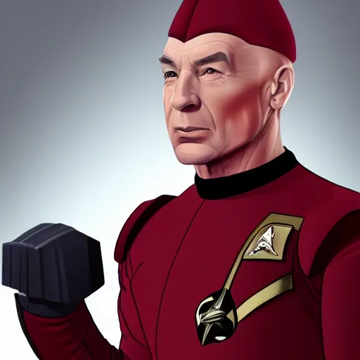 Image similar to digital painting of bodybuilder captain jean - luc picard, starfleet uniform, smooth, elegant, sharp focus, highly detailed