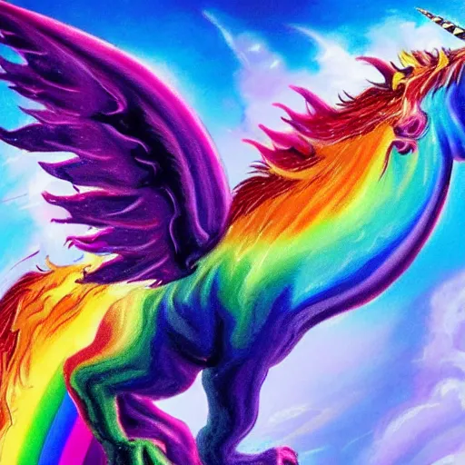 Prompt: unicorn dragon spitting rainbow fire, realistic