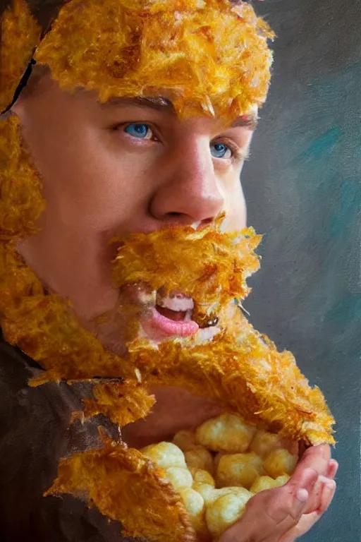 Image similar to channing tatum in a tater tot costume, oil on canvas, intricate, portrait, 8 k highly professionally detailed, hdr, cgsociety