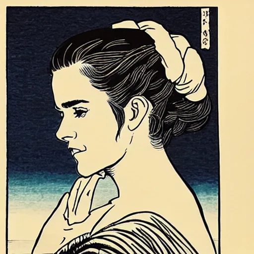 Image similar to emma watson by Hokusai