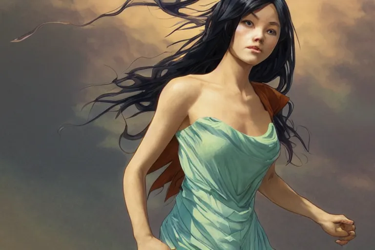 Prompt: cassandra cain wearing a sundress, beach, ocean, joy, character, cg animation, riot entertainment, arcane, realistic, character select portrait, by artgerm, greg rutkowski, alphonse mucha, 3 d