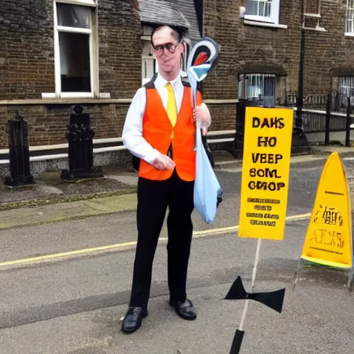 Image similar to photo of jacob rees - mogg working as a lollipop lady