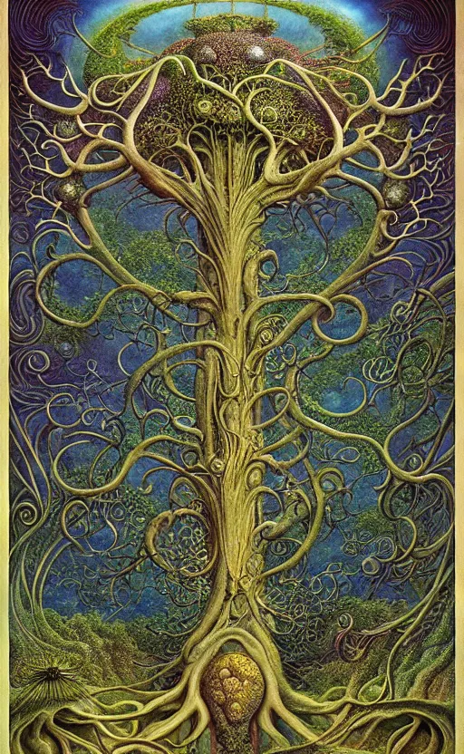 Image similar to tree of life by roger dean and andrew ferez, art forms of nature by ernst haeckel, divine chaos engine, symbolist, visionary, art nouveau, botanical fractal structures, organic, detailed, realistic, surreality