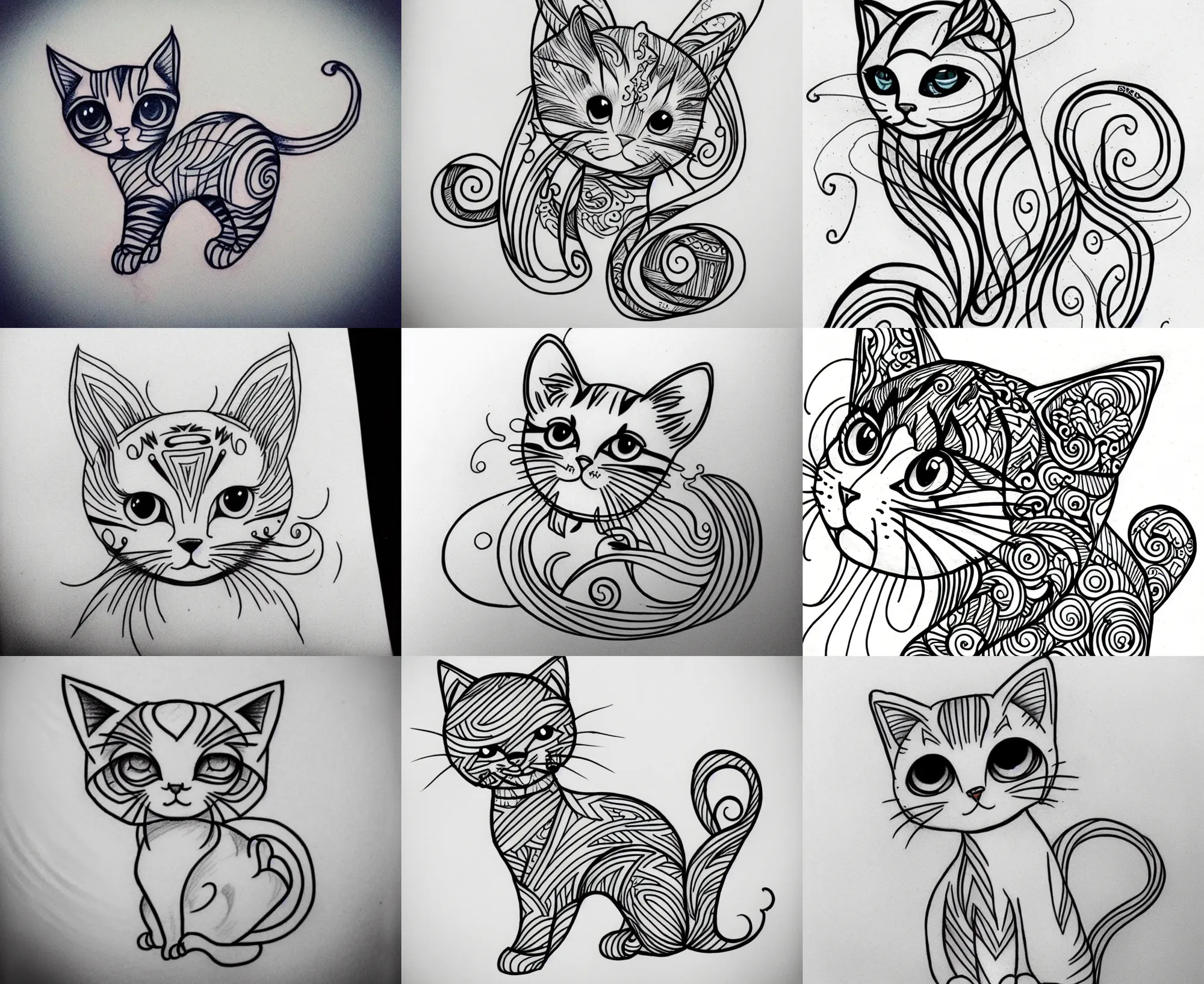 Image similar to Tattoo Design line sketch adorable lineart kitten, bolt lines very aesthetic