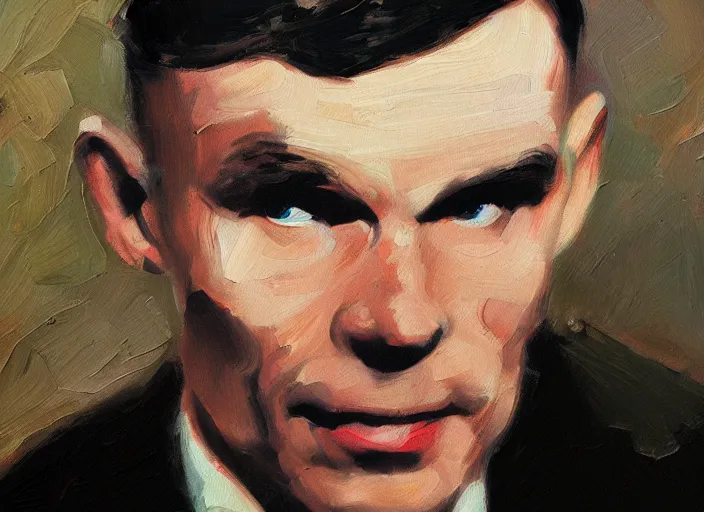 Image similar to alan turing, oil painting by jama jurabaev, extremely detailed, brush hard, artstation, for aaa game, high quality, brush stroke