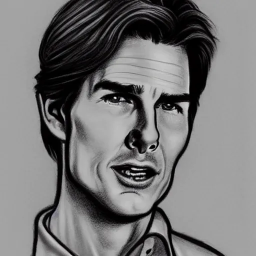 Image similar to a portrait drawing of Tom Cruise drawn by Robert Crumb