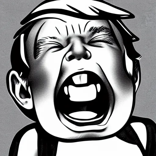 Prompt: illustration of baby donald trump screaming