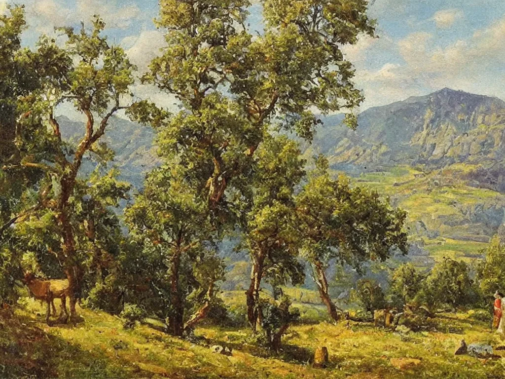 Prompt: scene with character in a landscape. painting by albin brunovsky