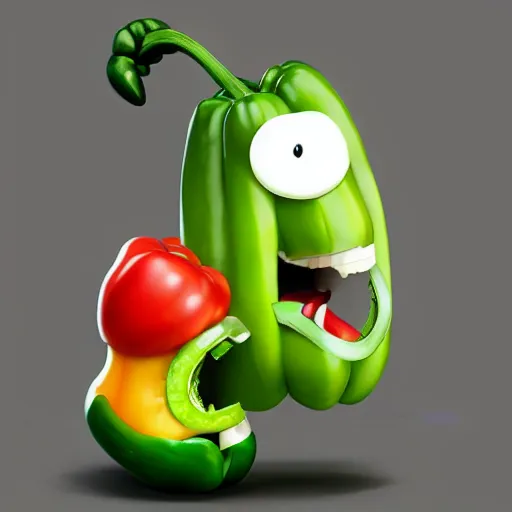 Prompt: a cartoon character with a green pepper in his mouth, a character portrait by weiwei, cgsociety, sots art, official art, art, character,