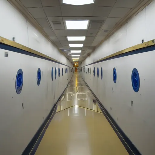 Image similar to hallway aboard a spacestation, stars can be seen out the window