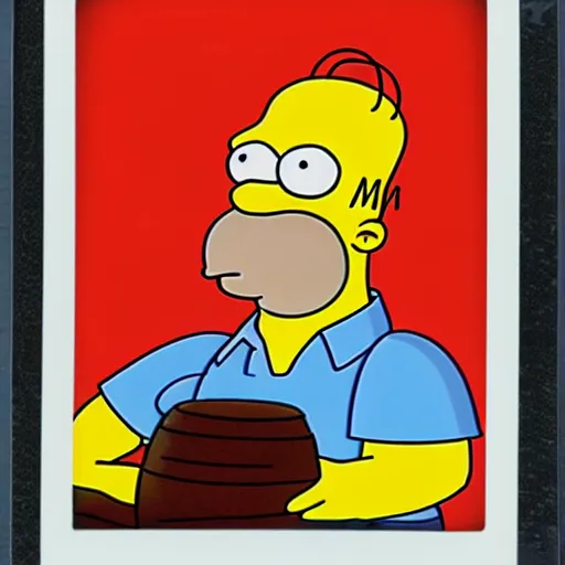 Image similar to a still polaroid photo of the real homer simpson