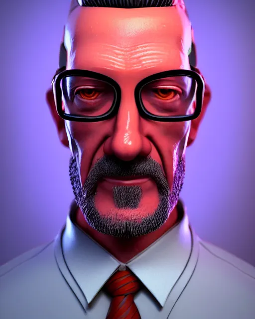 Prompt: 3 d rendered character portrait of gordon freeman, 3 d, octane render, depth of field, unreal engine 5, concept art, vibrant colors, glow, trending on artstation, ultra high detail, ultra realistic, cinematic lighting, focused, 8 k