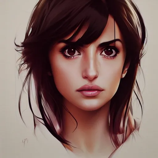 Image similar to penelope cruz portrait as manga girl, realistic shaded perfect face, fine details. anime. realistic shaded lighting poster by ilya kuvshinov katsuhiro otomo ghost - in - the - shell, magali villeneuve, artgerm, jeremy lipkin and michael garmash and rob rey