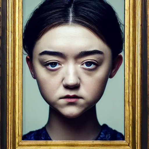 Prompt: a masterpiece portrait photo of a beautiful young woman who looks like a korean maisie williams, symmetrical face