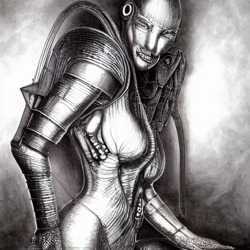 Image similar to 3 d chromium and graphite render of a cyborg machina - nymphette, portrait by tony diterlizzi and h. r giger, ilford hp 5, 5 5 mm, hyper realistic, hyper - mechanistic by artgerm, gustav dore, peter mohrbacher, gothcore, disturbia, joseph christian leyendecker