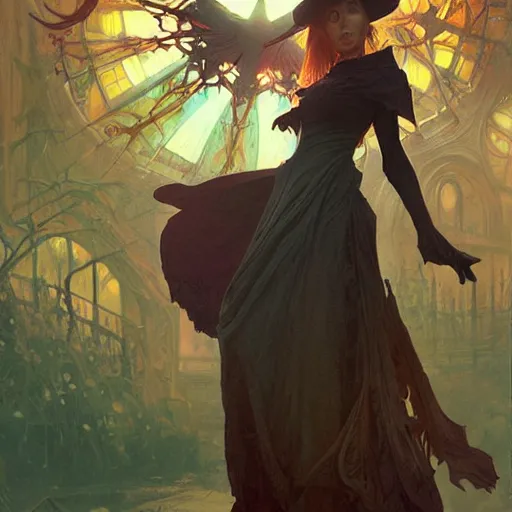 Prompt: witch by Stanley Artgerm Lau, greg rutkowski, thomas kindkade, alphonse mucha, loish, norman Rockwel