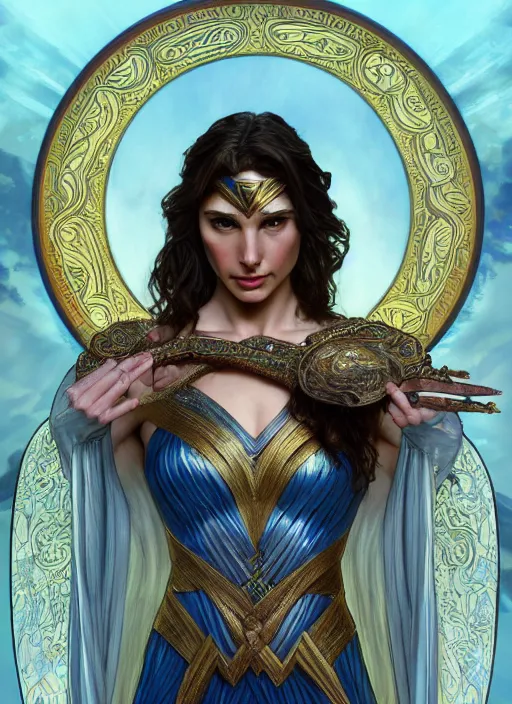 Image similar to Gal Gadot as God of Beauty, cute, fantasy, intricate, elegant, highly detailed, digital painting, 4k, HDR, concept art, smooth, sharp focus, illustration, art by alphonse mucha,artgerm, H R Giger