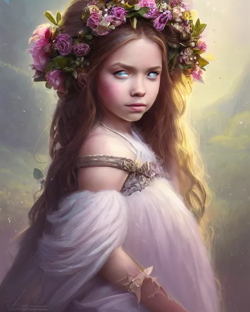 Image similar to highly detailed vfx portrait of a flower girl, wonderful eyes, long hair, deep focus, d & d, fantasy, refined, elegant, high detail, digital painting, artstation, concept art, matte, clear focus, illustration, hearthstone, art by artgerm and greg rutkowski, fuji choco, victoria line gavrilenko and hoang power lines