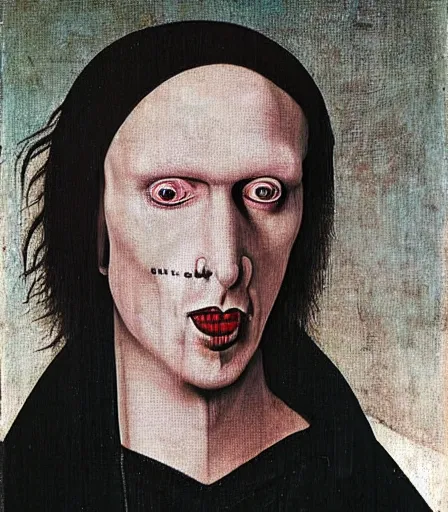 Image similar to portrait of marilyn manson by hieronymus bosch, high quality, high detail