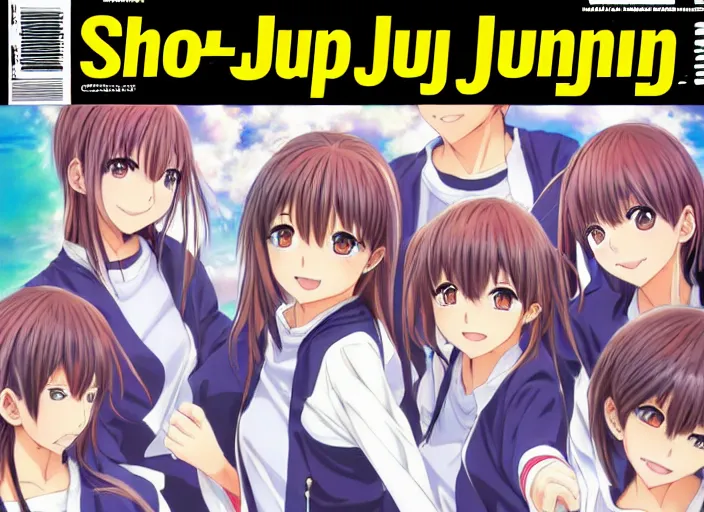 Image similar to ; weekly shonen jump issue 1 4, cover, 2 0 0 0 clannad shuffle toheart event'anime illustration japanese very very beautiful cute girls doing cute things trending on artstation pixiv makoto shinkai smiling super detailed eyes eyebrowless symmetry face visual novel hairpin star