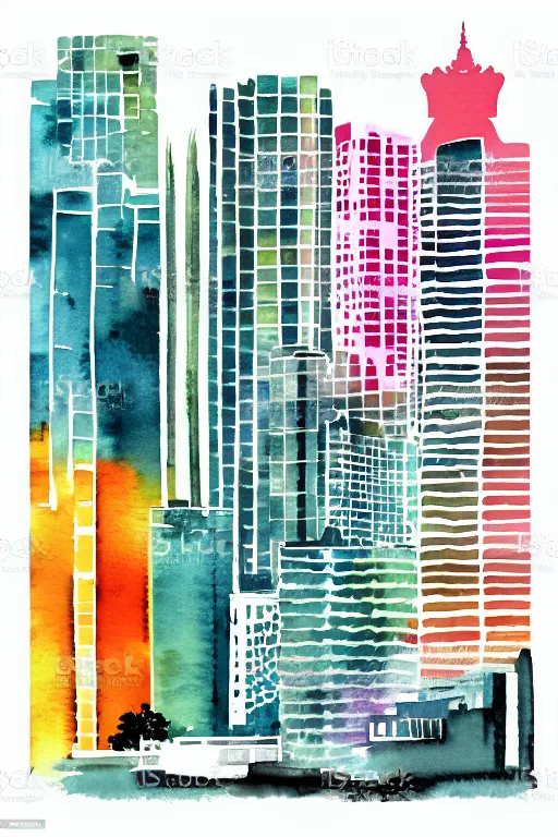 Image similar to minimalist watercolor art of bangkok, illustration, vector art