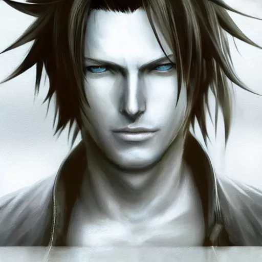 Image similar to portrait of squall from final fantasy viii, matte painting by ross tran, artstation