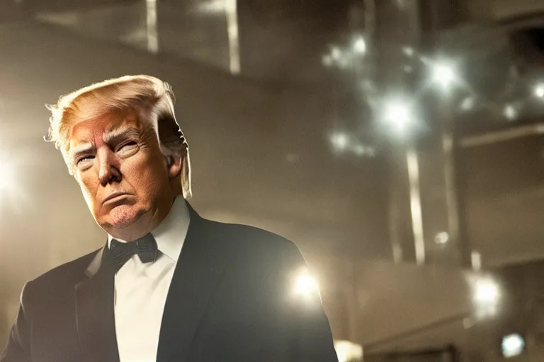 Prompt: movie still of donald trump in mission impossible ceiling, cinematic lighting