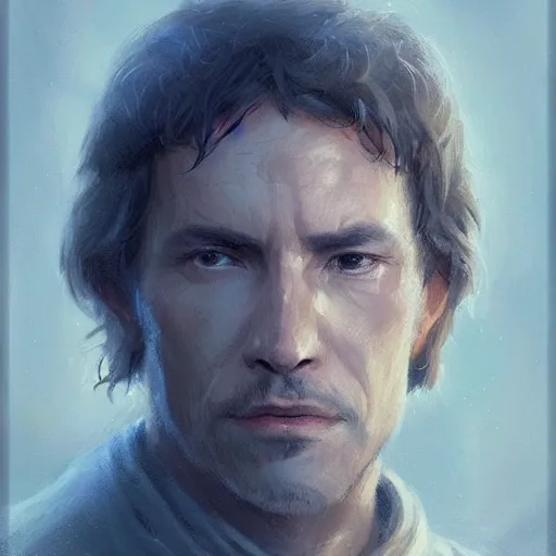 Image similar to portrait of a man by greg rutkowski, jedi master col skywalker, short messy hair, wearing jedi robes, star wars expanded universe, highly detailed portrait, he is about 5 0 years old, digital painting, artstation, concept art, smooth, sharp foccus ilustration, artstation hq