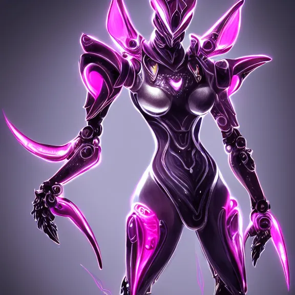 Image similar to highly detailed exquisite fanart, of a beautiful female warframe, but as an anthropomorphic robot dragon, shiny silver armor engraved, Fuchsia skin beneath the armor, elegant pose, close-up shot, full body shot, epic cinematic shot, long elegant tail behind, sharp claws, robot dragon hands and feet, professional digital art, high end digital art, singular, realistic, DeviantArt, artstation, Furaffinity, 8k HD render
