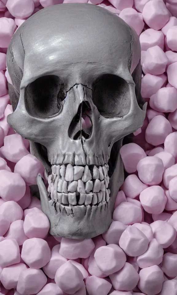 Prompt: closeup photo of a skull made out of bubble gum, 4k, highly detailed