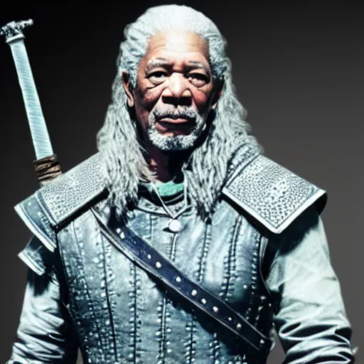 Prompt: morgan freeman as the witcher