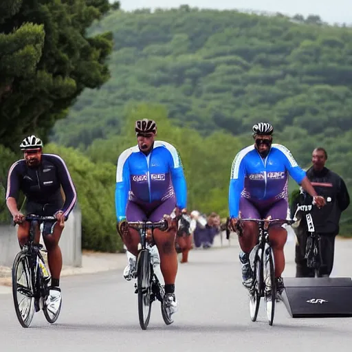 Image similar to obese r kelly and kanye west cycling the tour the france