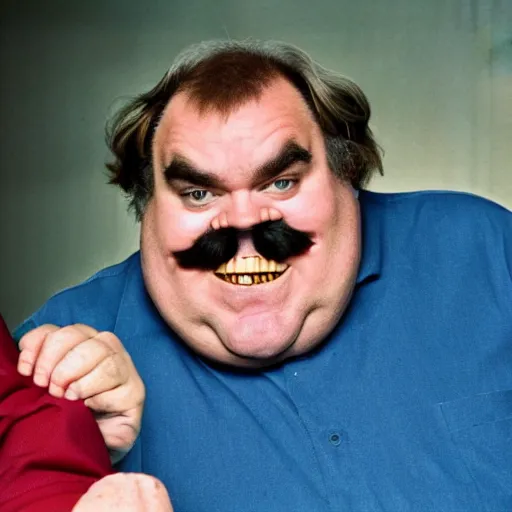 Prompt: live-action-Wario-hollywood movie casting, played by John Candy, posing for poster photography