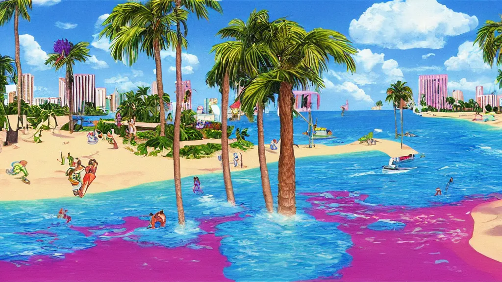 Prompt: vice city island, painting
