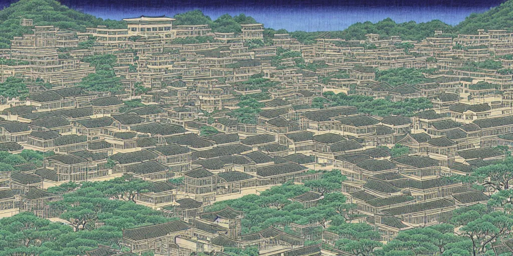 Image similar to an elder chinese city by kawase hasui. hd