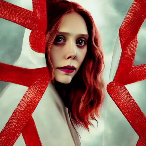 Prompt: A portrait of elizabeth Olsen as scarlet witch with the scarlet witch headpiece, cinematic, digital art, amazing detail