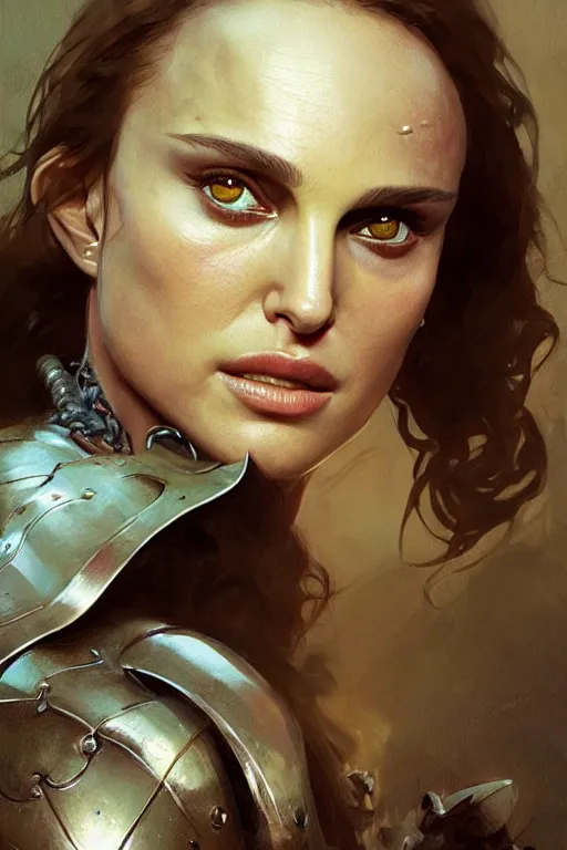 Image similar to natalie portman, legendary warrior, heroic, lord of the rings, tattoos, decorative ornaments, battle armor, by carl spitzweg, ismail inceoglu, vdragan bibin, hans thoma, greg rutkowski, alexandros pyromallis, perfect face, fine details, realistic shading photorealism