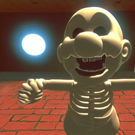 Prompt: A skeleton in the game Super Mario 64, unreal engine